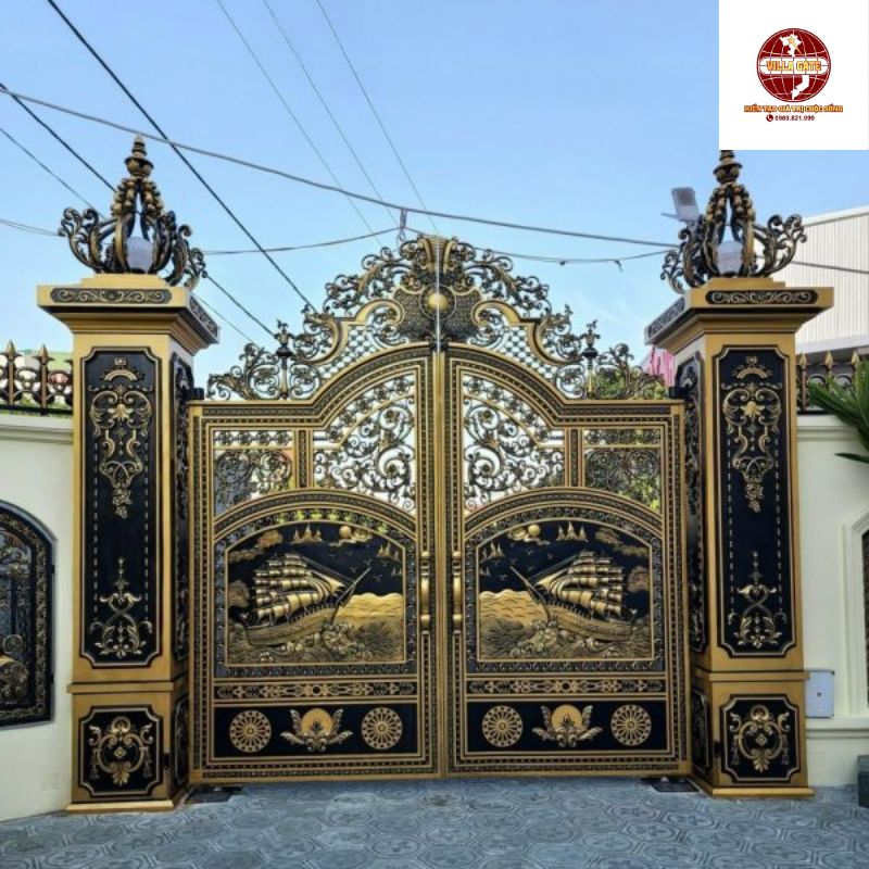 cổng nhôm đúc 2 cánh
