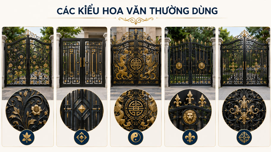 Các kiểu hoa văn cổng sắt mỹ thuật 4 cánh