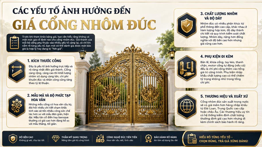 Các yếu tố ảnh hưởng đến giá cổng nhôm đúc