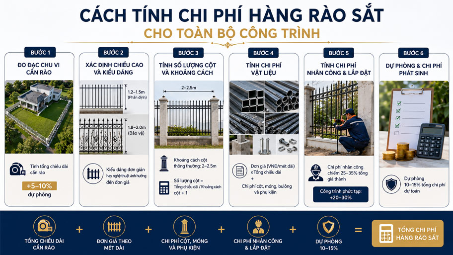 Cách tính chi phí hàng rào sắt cho toàn bộ công trình