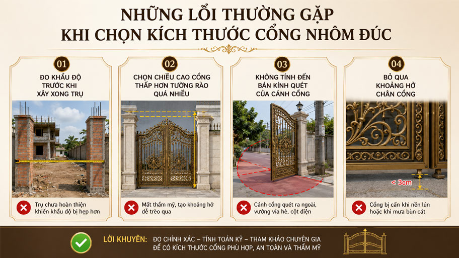Lỗi thường gặp khi chọn kích thước cổng nhôm đúc