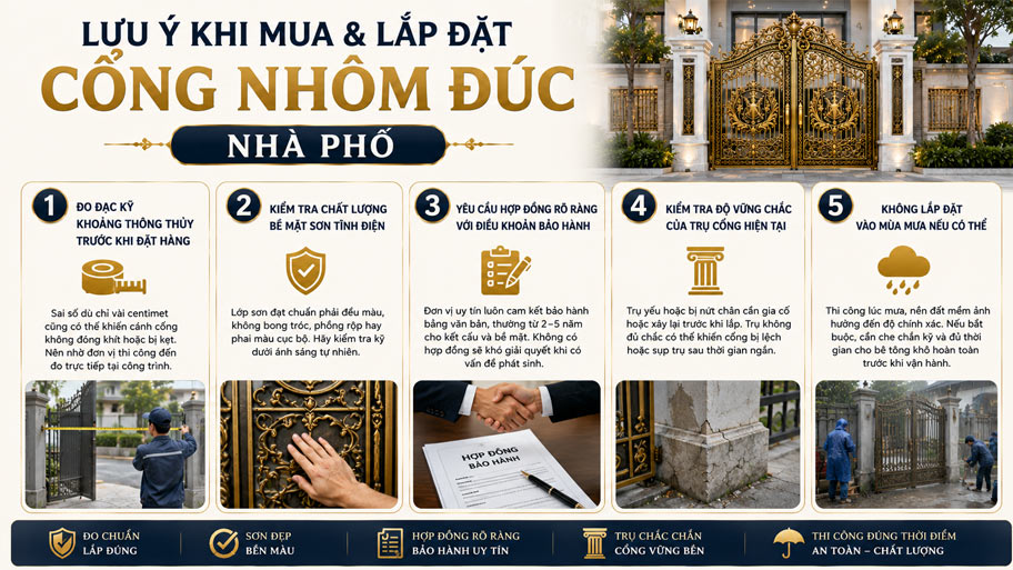 Lưu ý khi mua lắp đặt cổng nhôm đúc nhà phố