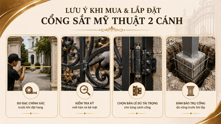 Lưu ý khi mua lắp đặt cổng sắt mỹ thuật 2 cánh