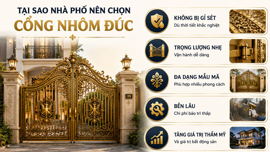 Tại sao nhà phố nên chọn cổng nhôm đúc