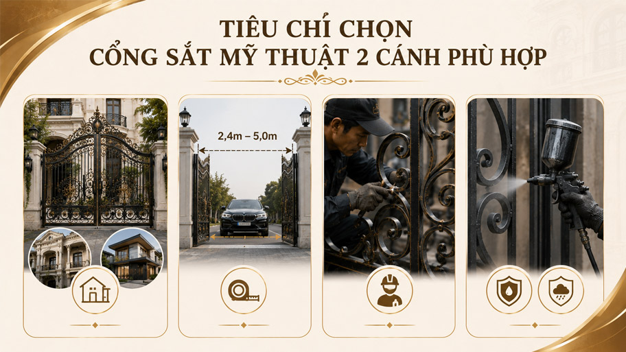 Tiêu chí chọn công sắt mỹ thuật 2 cánh phù hợp
