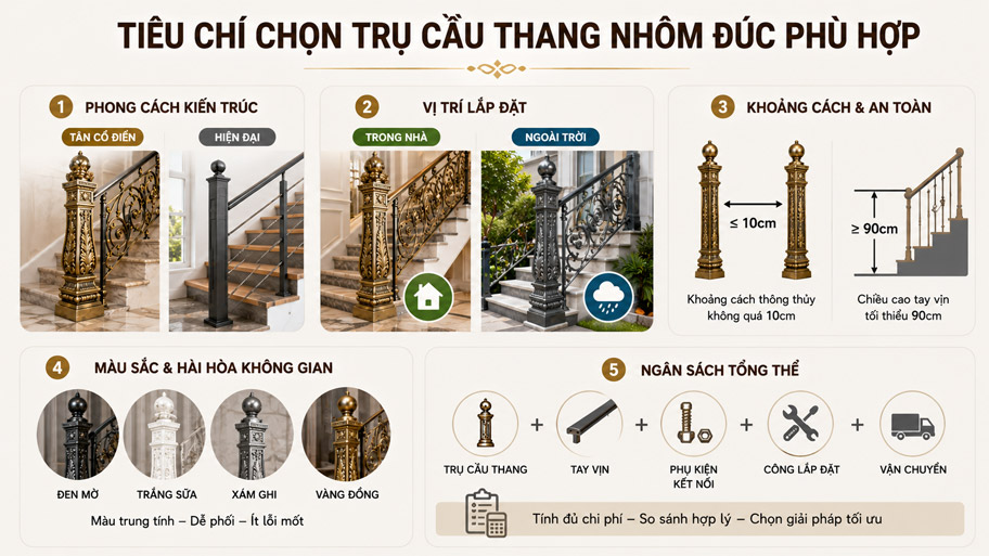 Tiêu chí chọn trụ cầu thang nhôm đúc phù hợp