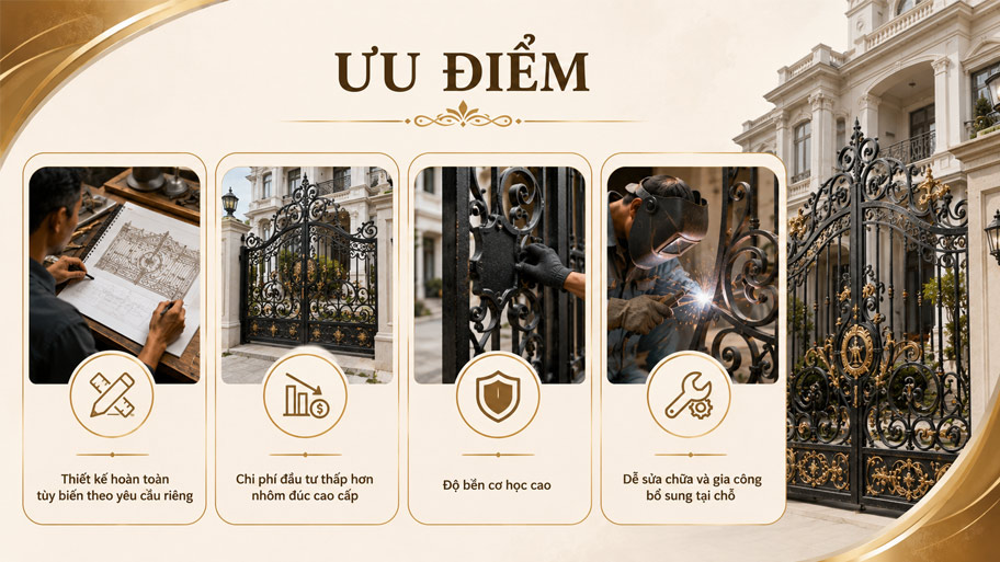 Ưu điểm của cổng sắt mỹ thuật 2 cánh