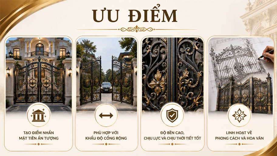 Ưu điểm của cổng sắt mỹ thuật 4 cánh