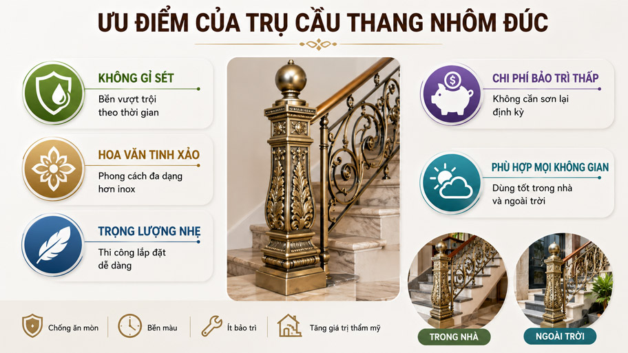 Ưu điểm của trụ cầu thang nhôm đúc