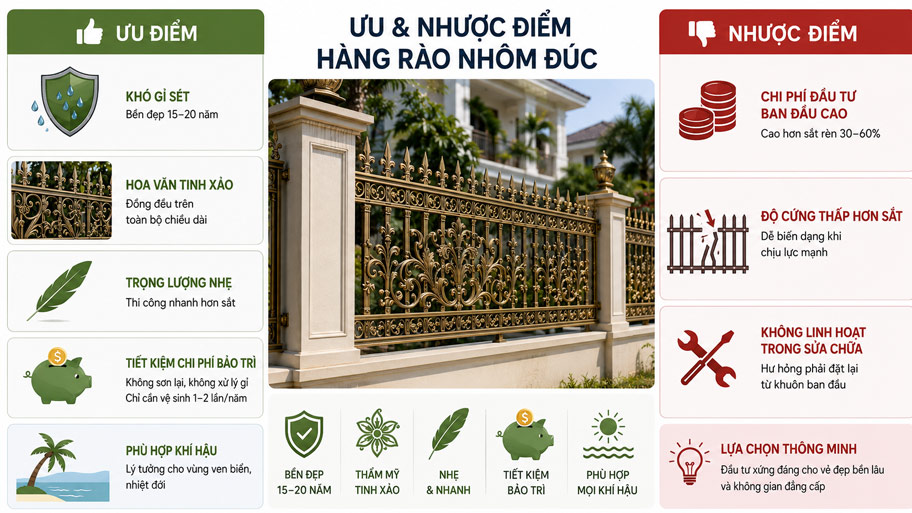 Ưu nhược điểm của hàng rào nhôm đúc