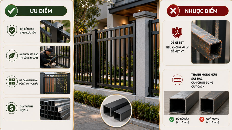 Ưu nhược điểm của hàng rào sắt hộp