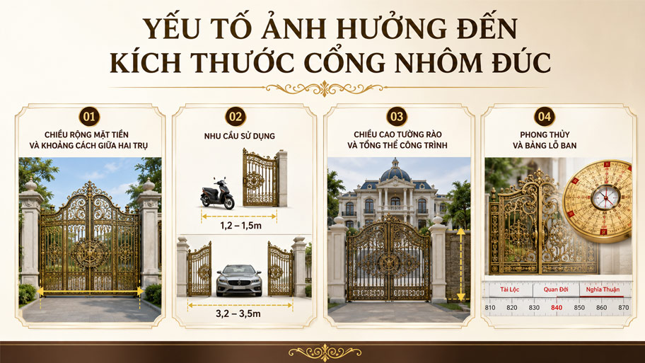 Yếu tố ảnh hưởng đến kích thước của cổng nhôm đúc